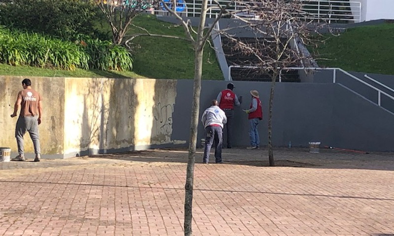 Reparação e pintura de muros na área residencial da Marialva