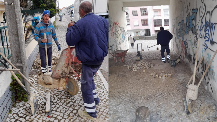 Prosseguem os trabalhos de reparação e reposição de calçada