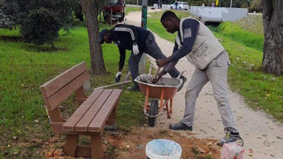 Instalação de novos bancos de jardim no Parque Luso