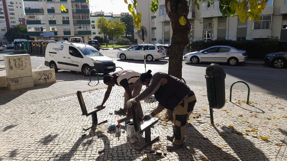 Recuperação de bancos de jardim na Avenida Luís de Camões